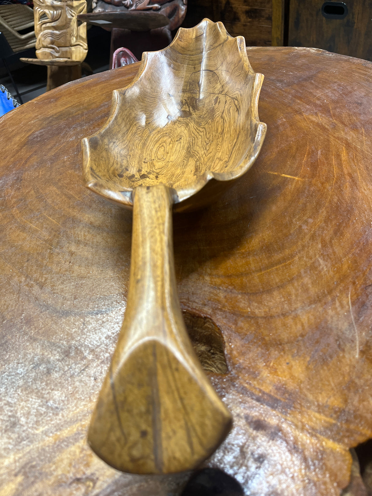 Medium Size Handmade Wooden Leaf Salad and Serving Dish (Long Stem)
