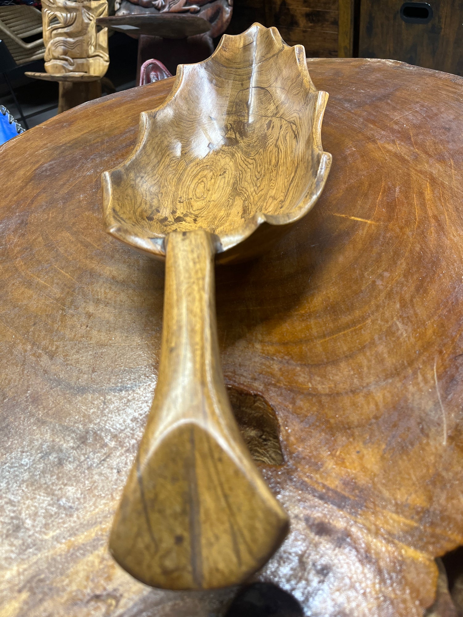 Medium Size Handmade Wooden Leaf Salad and Serving Dish (Long Stem)