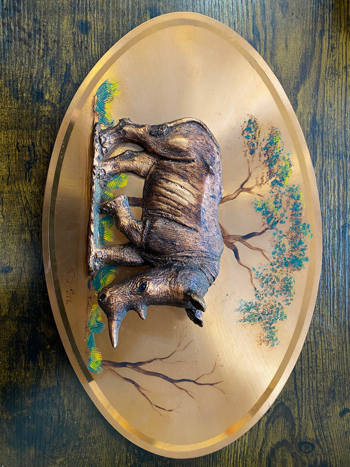 Rhino on Oval Copper