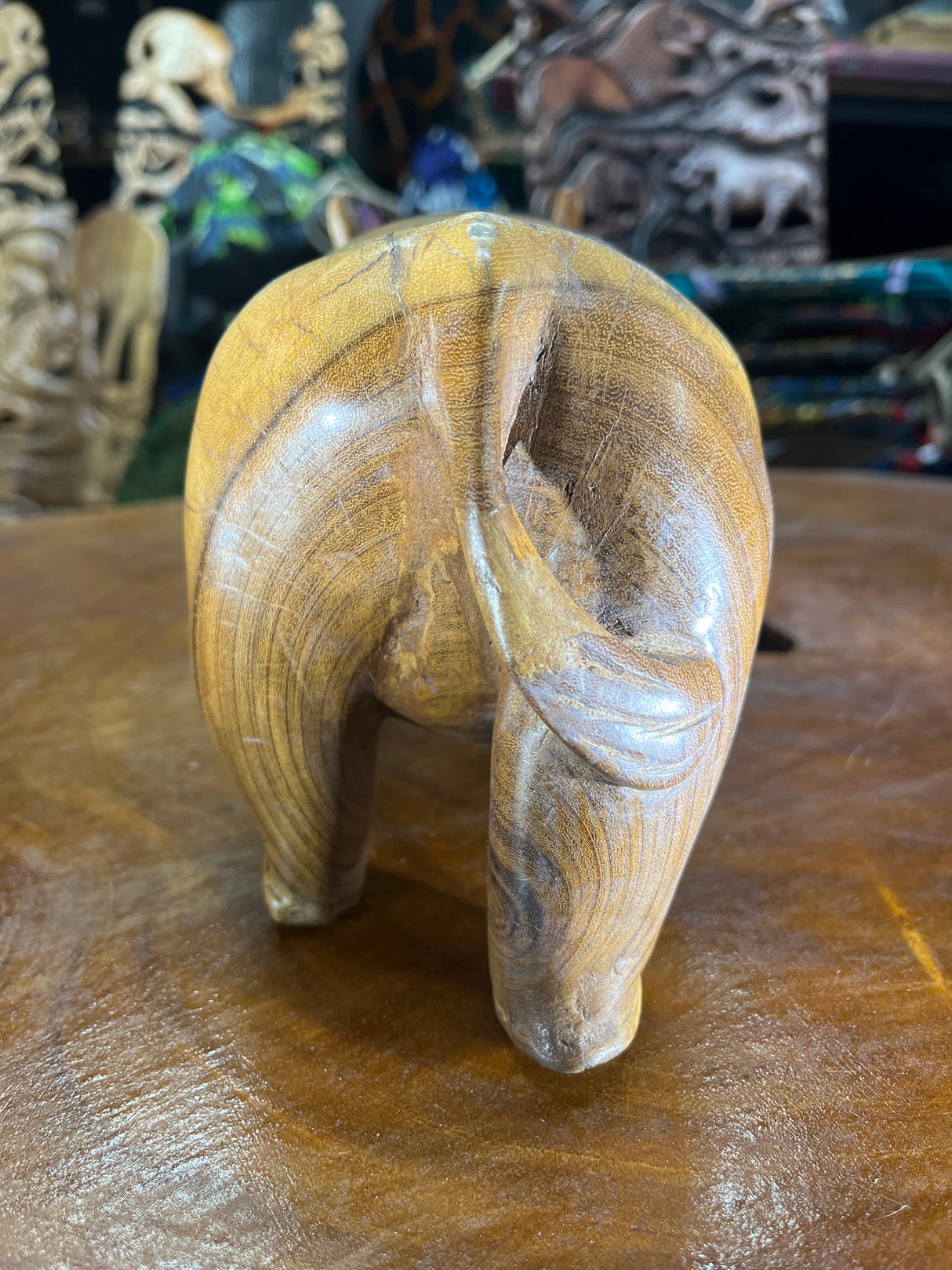 Hand Carved Wooden Beautifully Grained Heifer Cow With Horns