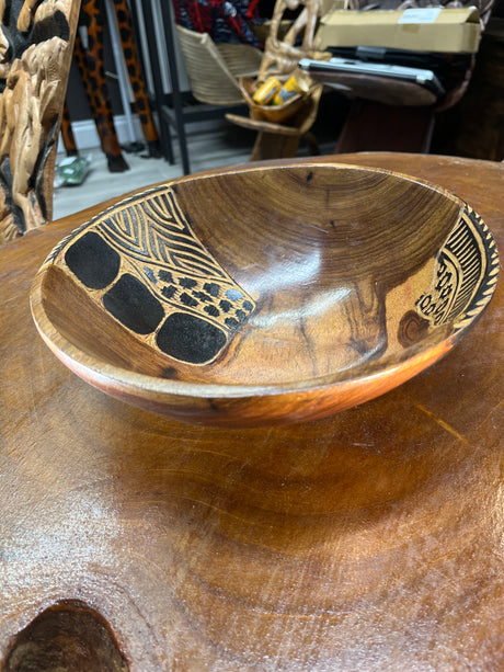 Hand carved Large Wooden Bowl Animal Skin Pattern Design