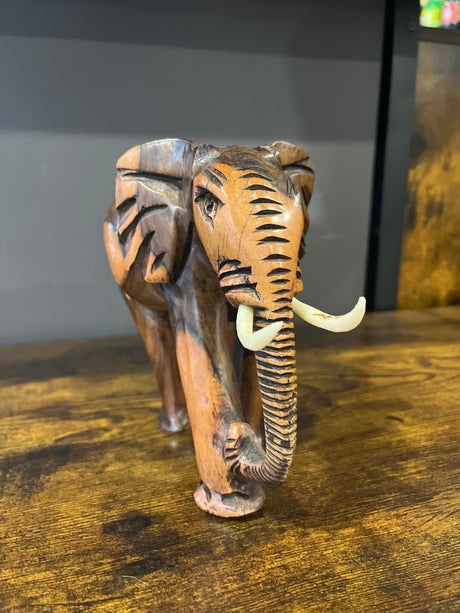 Mahogany Standing Elephant with Tusks