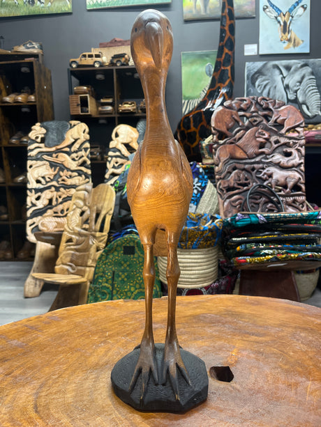 Hand Carved Wooden Crane Bird Malawi