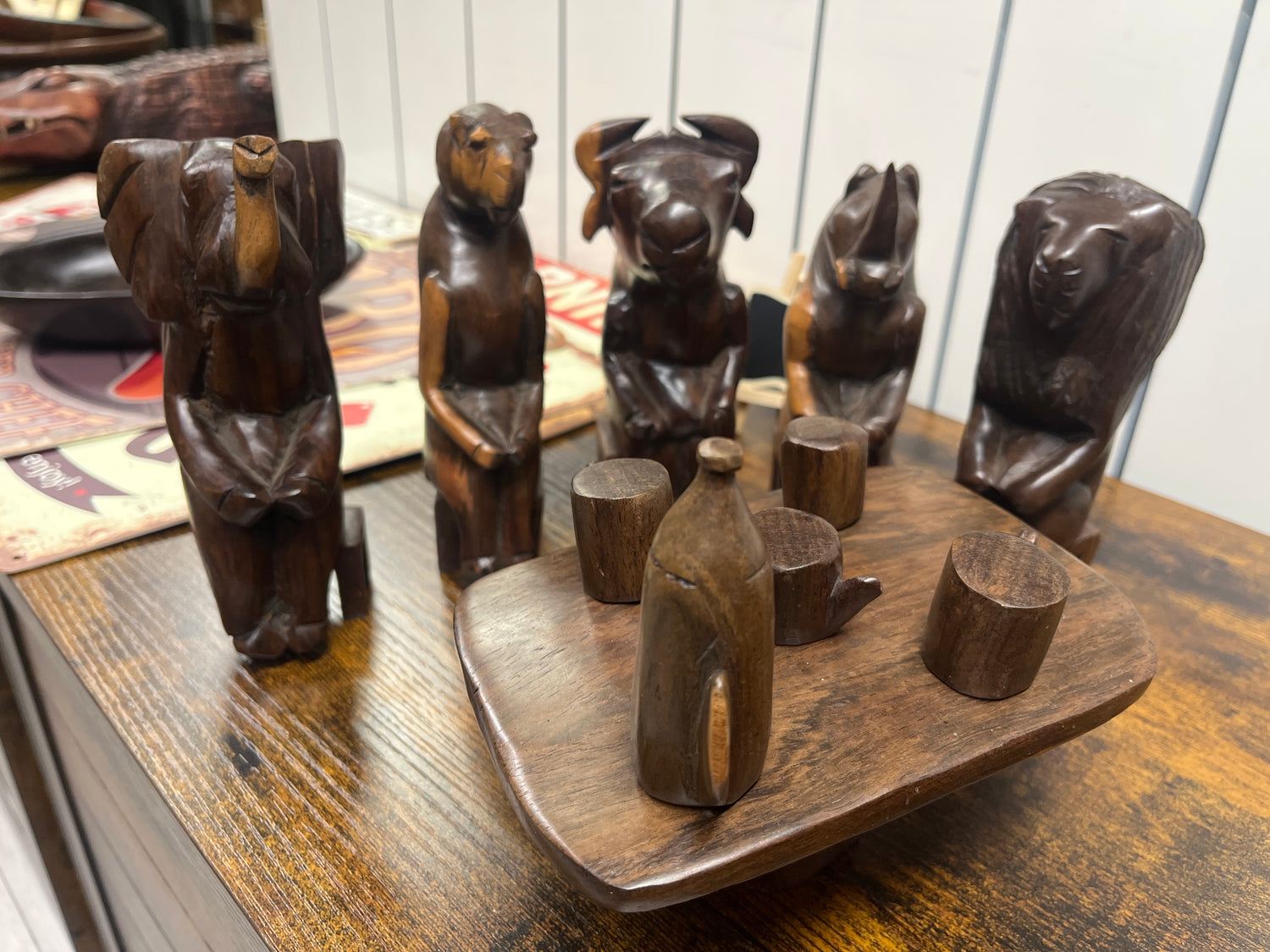 ‘Animal Party’ Carved Wooden Display Piece