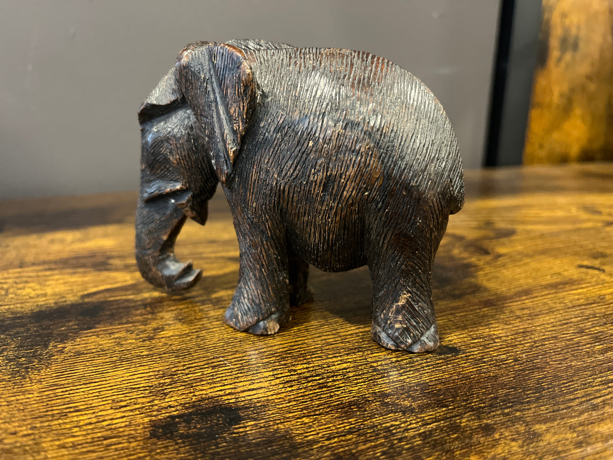 Small Textured Ebony Wooden Elephant