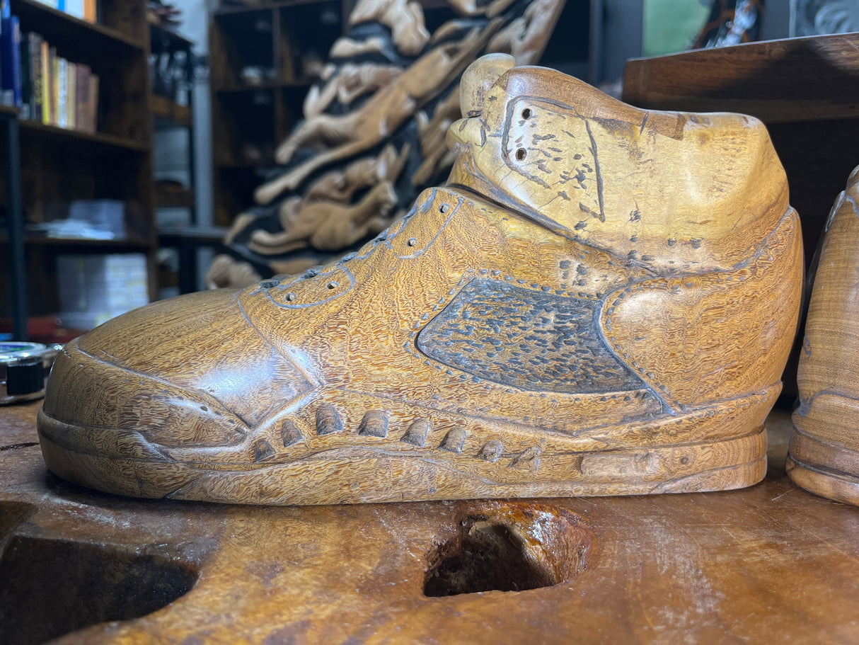 Pair of Jordan 5 V3.1 Hand Carved Mahogany Display Piece with Wooden Box