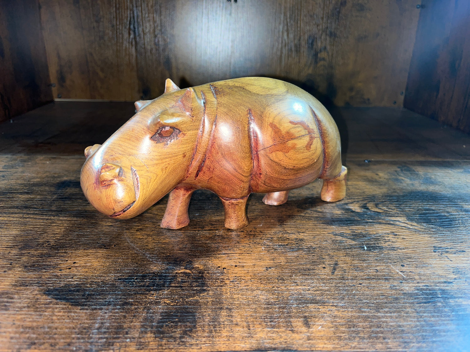 Mahogany Hand Carved Hippo