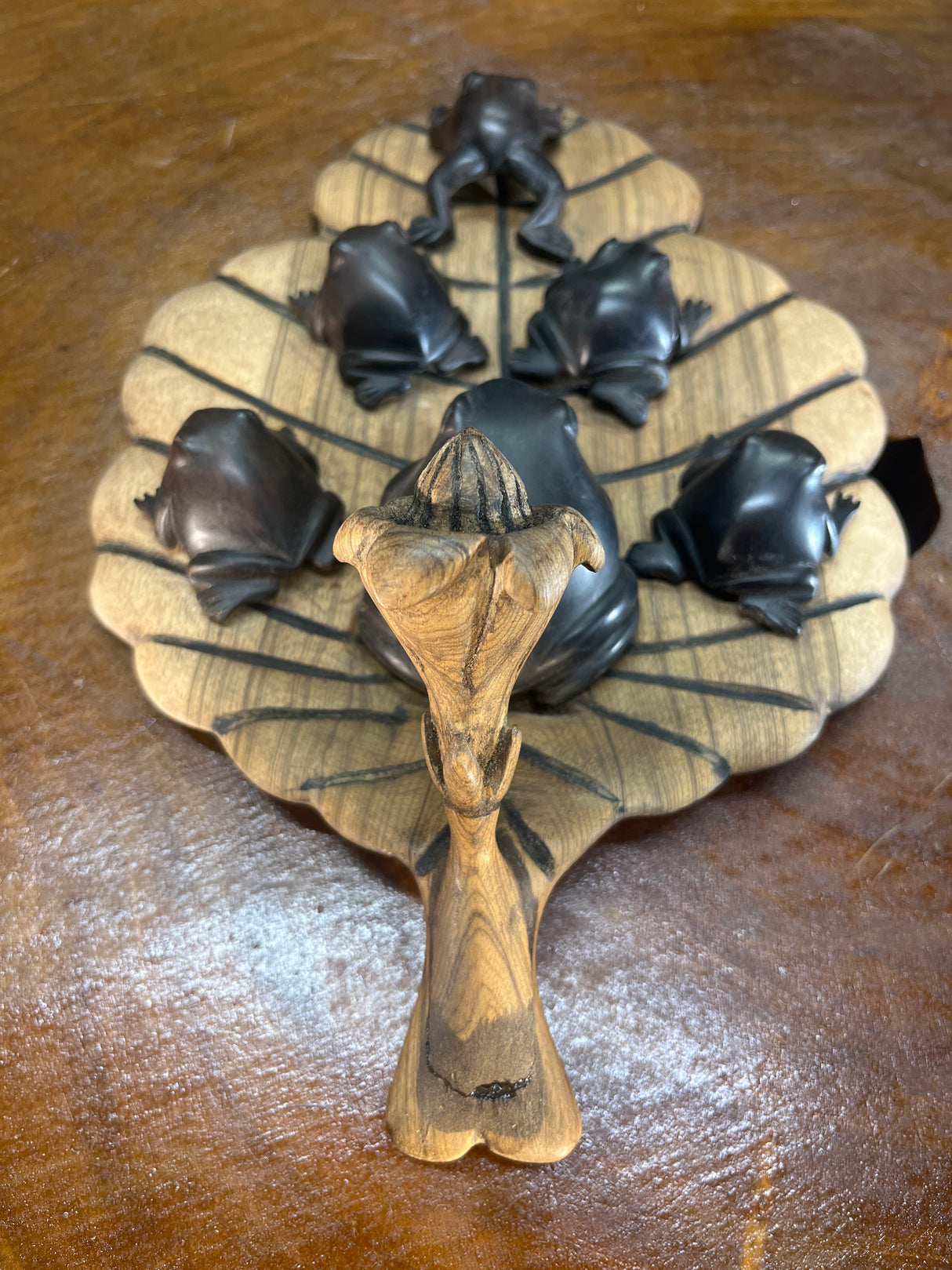 Beautiful Frog family on Lilly Hand Carved Malawi