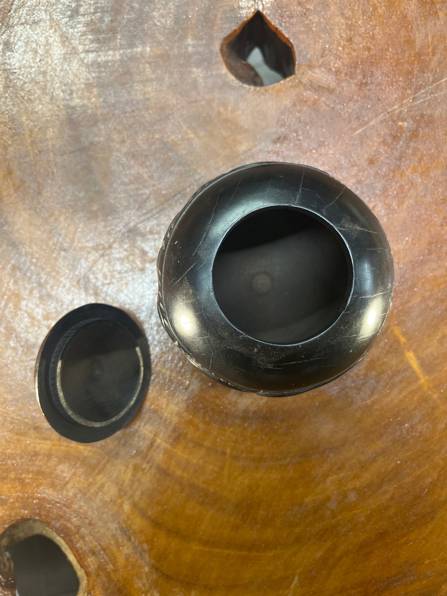 Small Handmade Animal carved Ebony Storage Pot