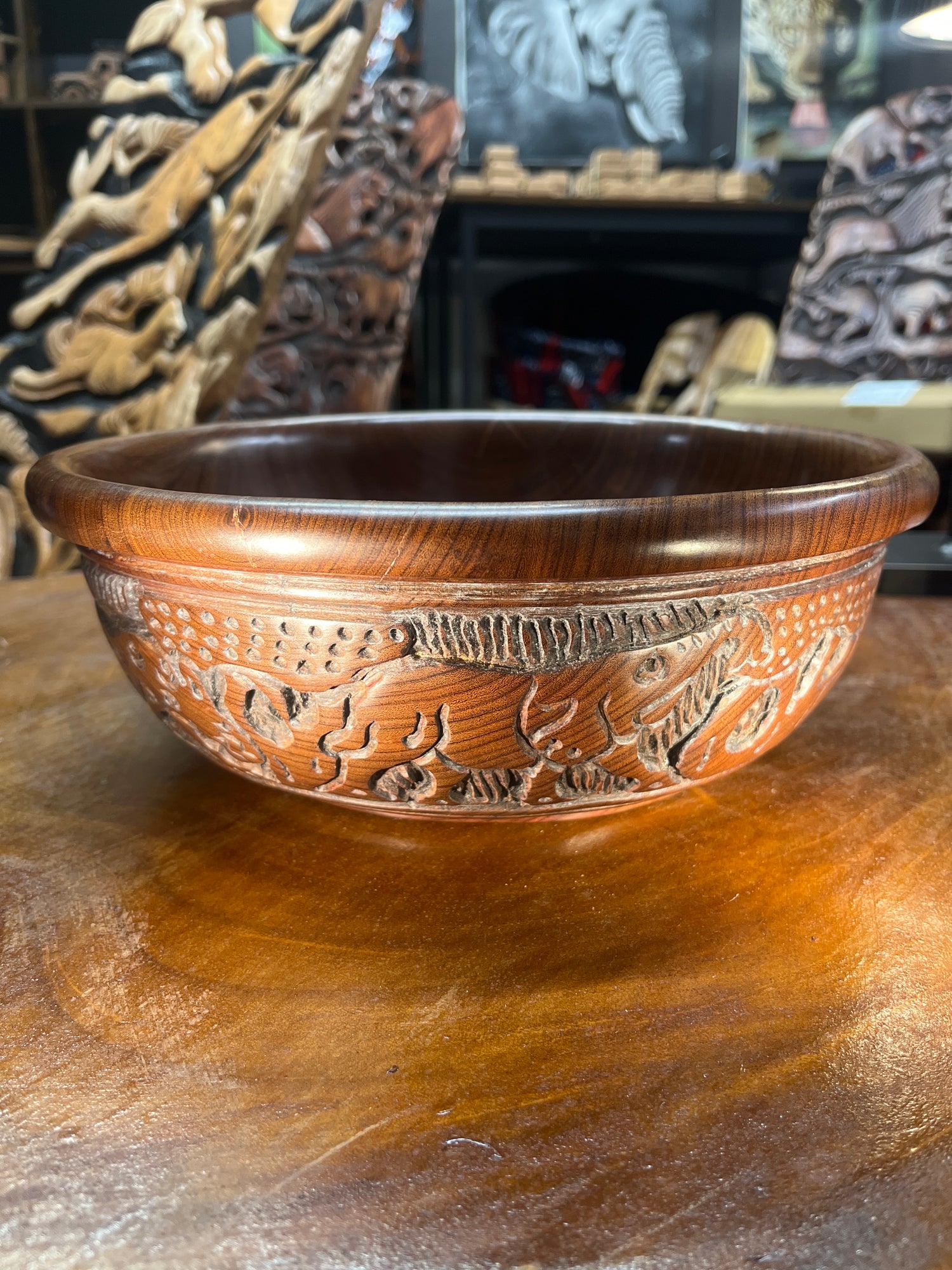 Intricately Hand Carved Wooden Bowl ‘Big 5’ Design