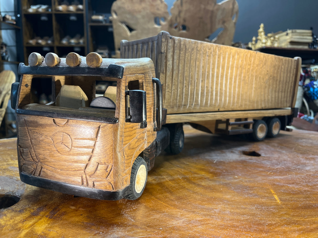 Hand Carved Wooden Truck, Trailer and Container Combination