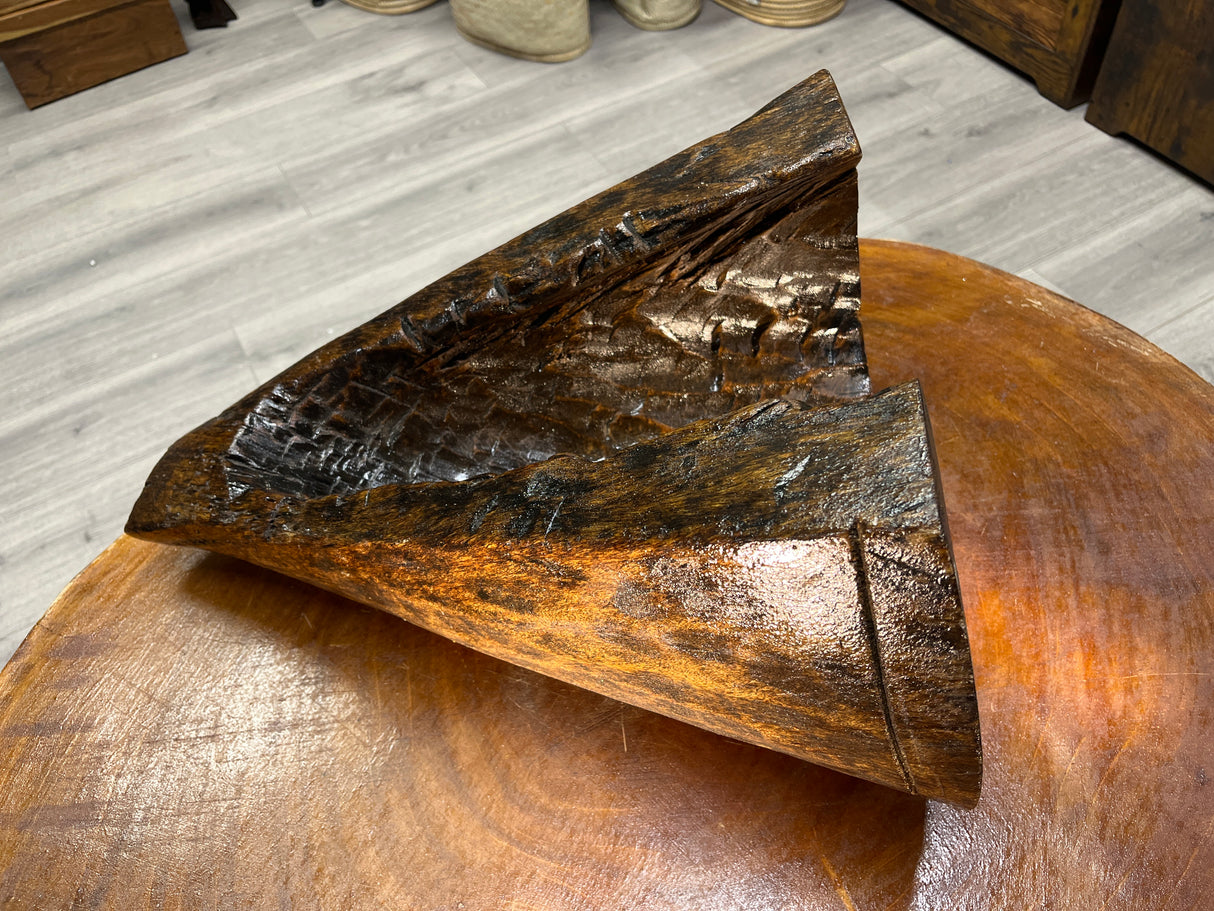 Reclaimed Stunning and Unique Lake Malawi Canoe End Display Dish - Polished and Hand Made
