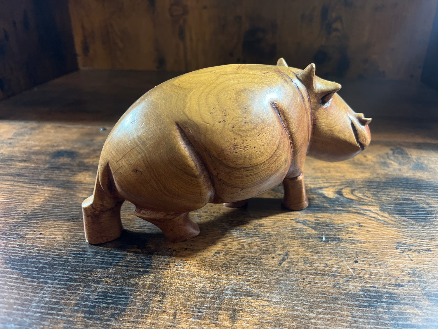 Mahogany Hand Carved Hippo