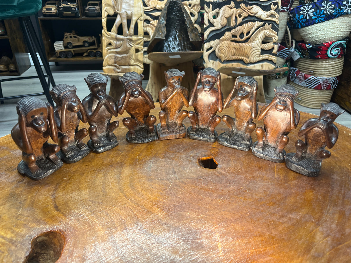 Hear No Evil, See No Evil, Speak No Evil - Hand Carved Wooden 3 Wise Monkeys