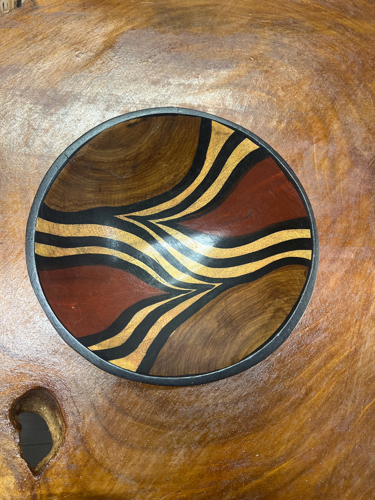 Hand carved Medium Wooden Bowl Zebra Pattern Design