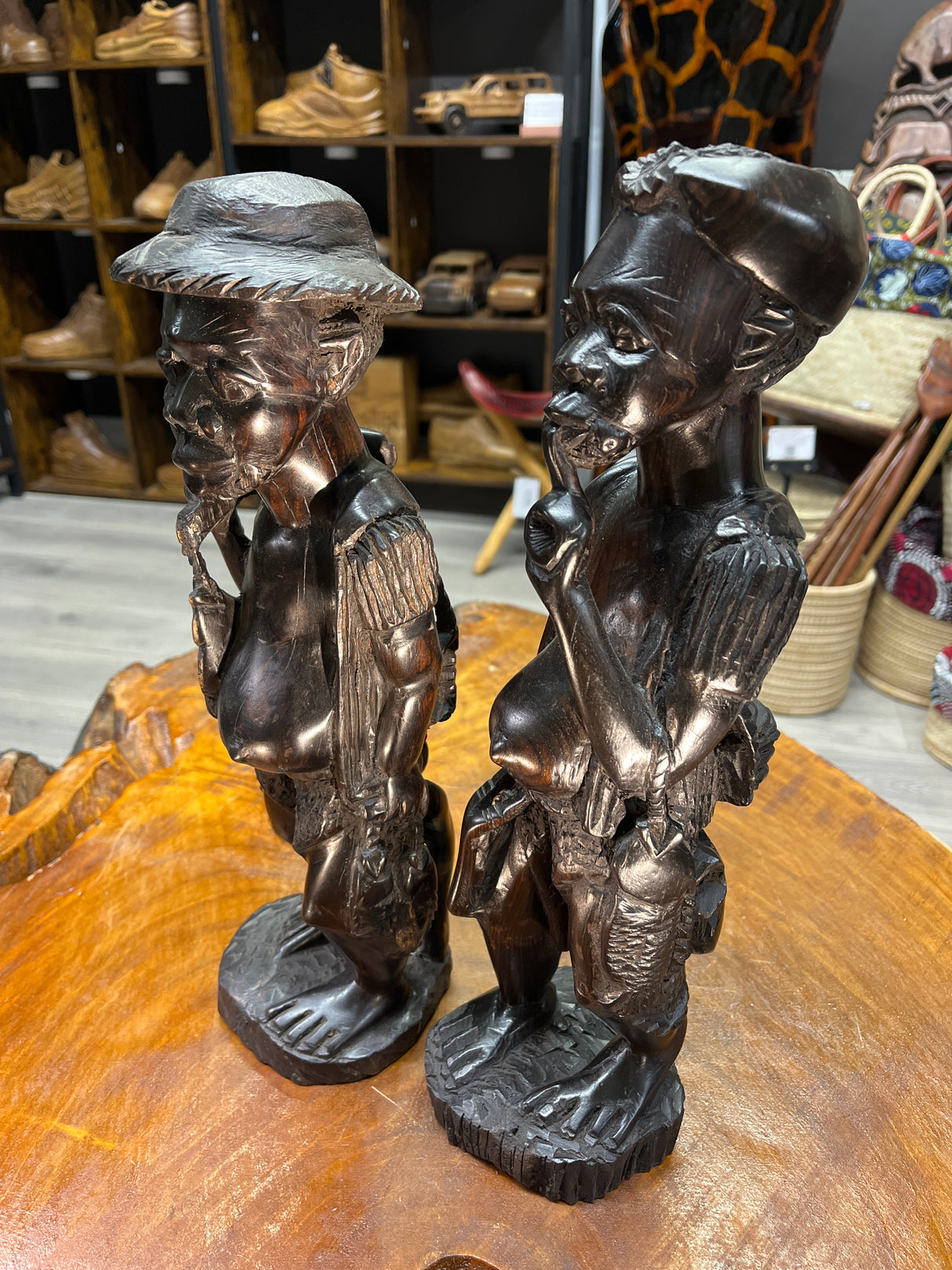 Pair of Ebony Hand Carved Fisherman