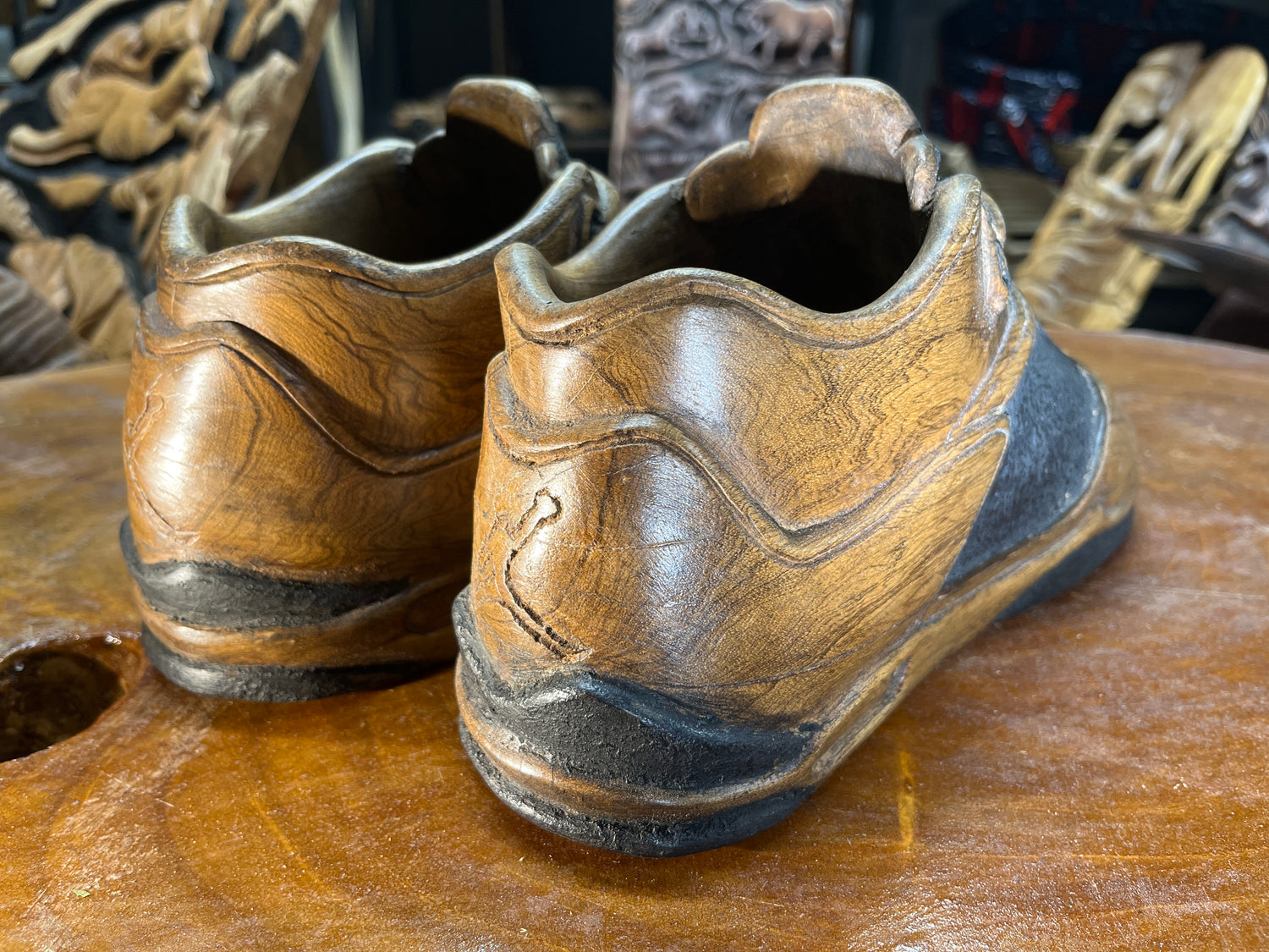 Pair of Jordan 5 V1.2 Hand Carved Mahogany Display Piece