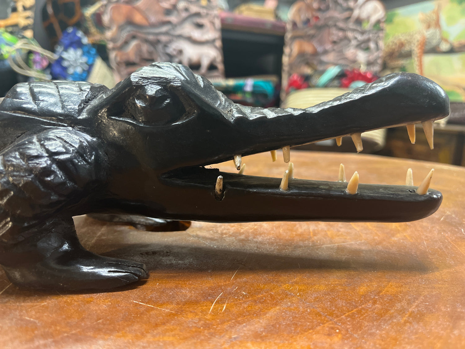 Hand Carved Stunning Ebony Crocodile With Coin / Jewellery Dish