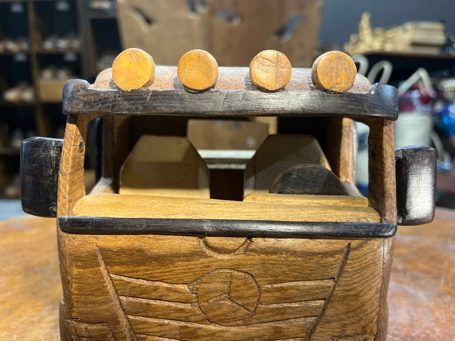 Hand Carved Wooden Truck, Trailer and Container Combination