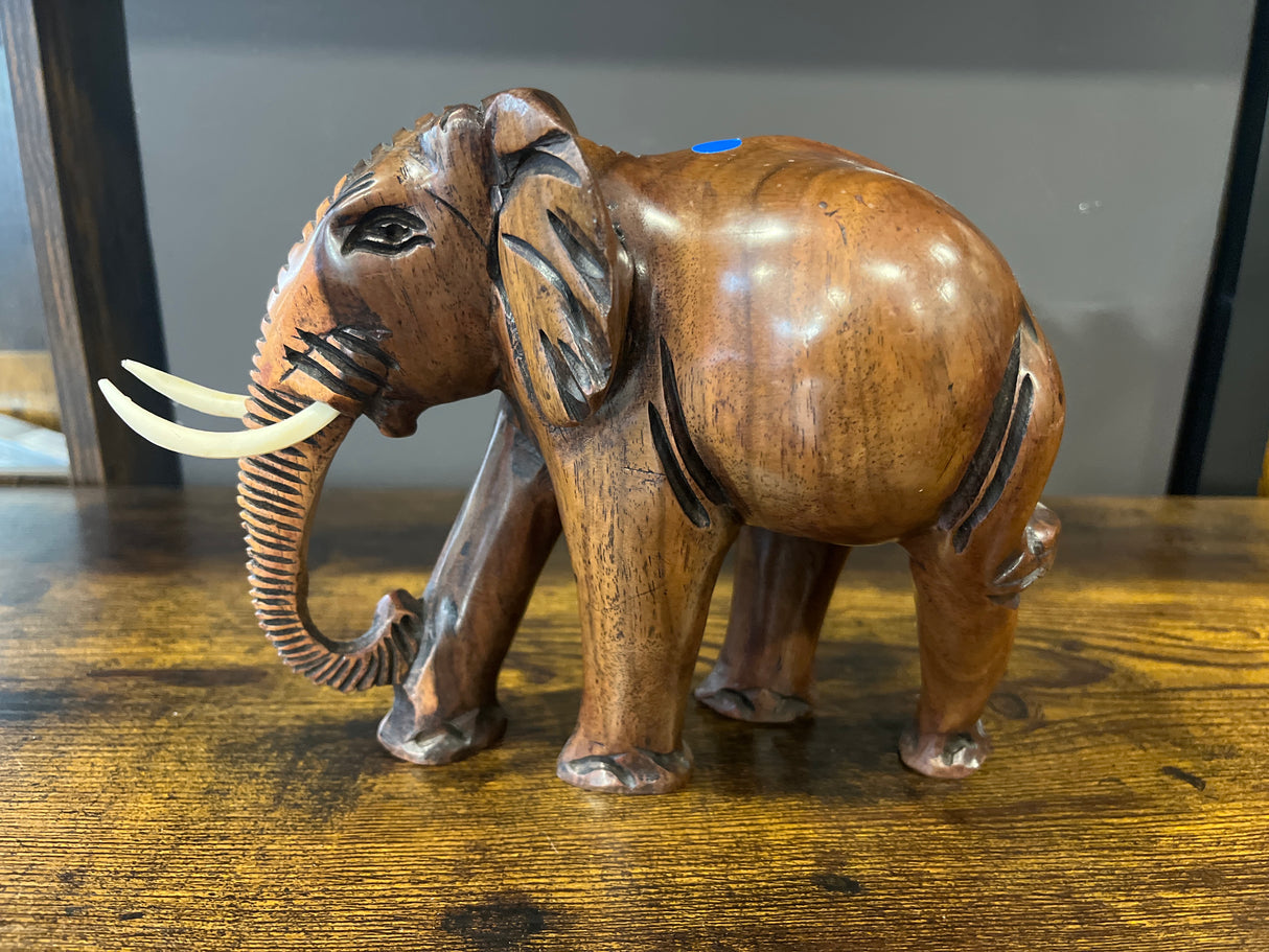 Mahogany Standing Elephant with Tusks