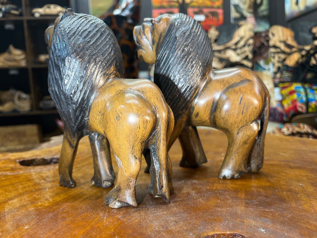 Pair of Scary Red Eyed Lions Looking Right At You Hand Carved With Depth