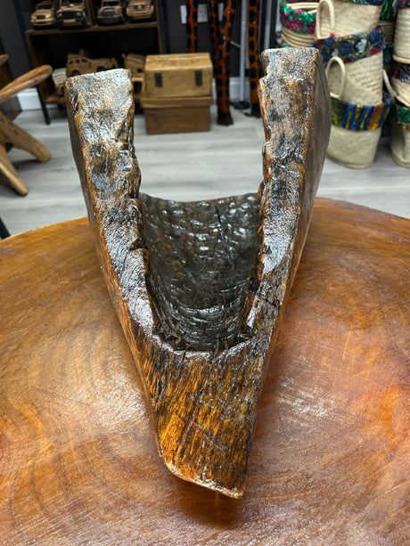 Reclaimed Stunning and Unique Lake Malawi Canoe End Display Dish - Polished and Hand Made