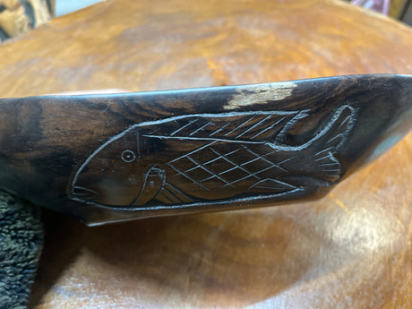 Ebony Wooden Tray / Dish with Fish Engraving on Sides