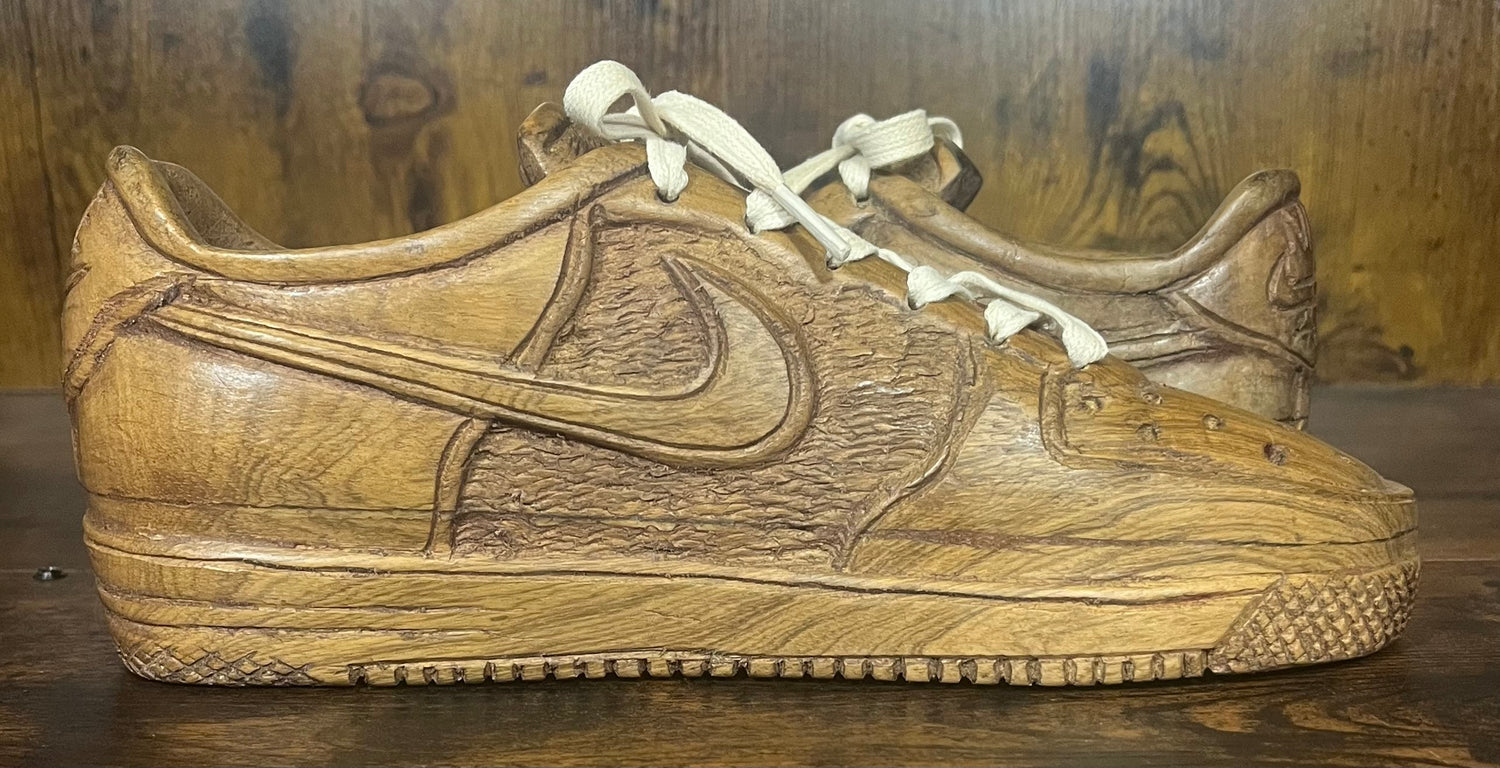 Nike Air Force One Wooden Hand Carved Sneaker with Laces