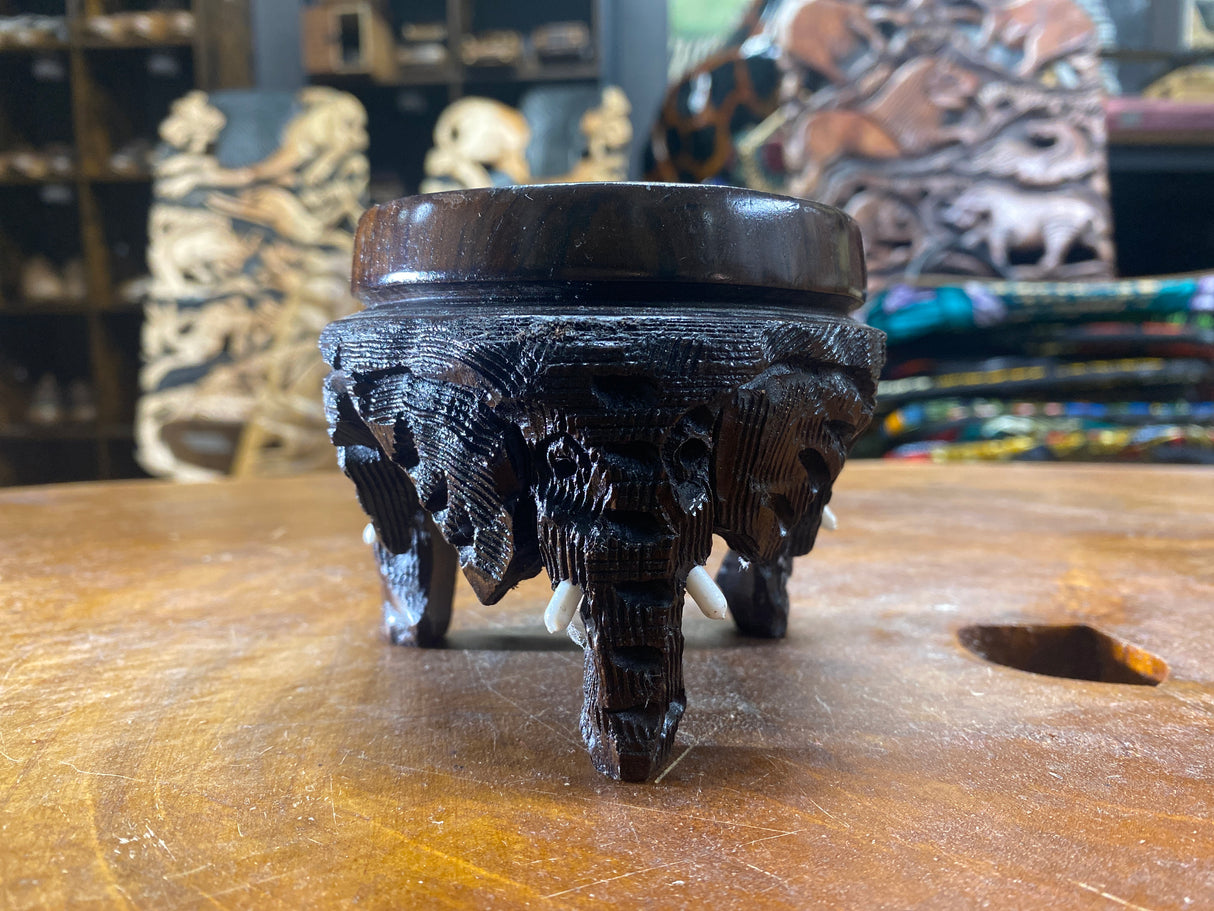 Intricate Ebony Hand Carved Elephant Head Coin / Jewellery Dish