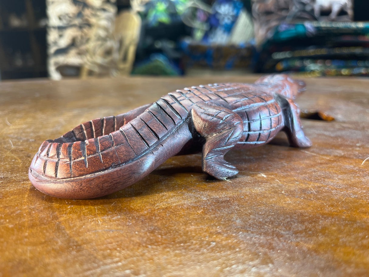 Handmade Reddish Wood Crocodile Malawi