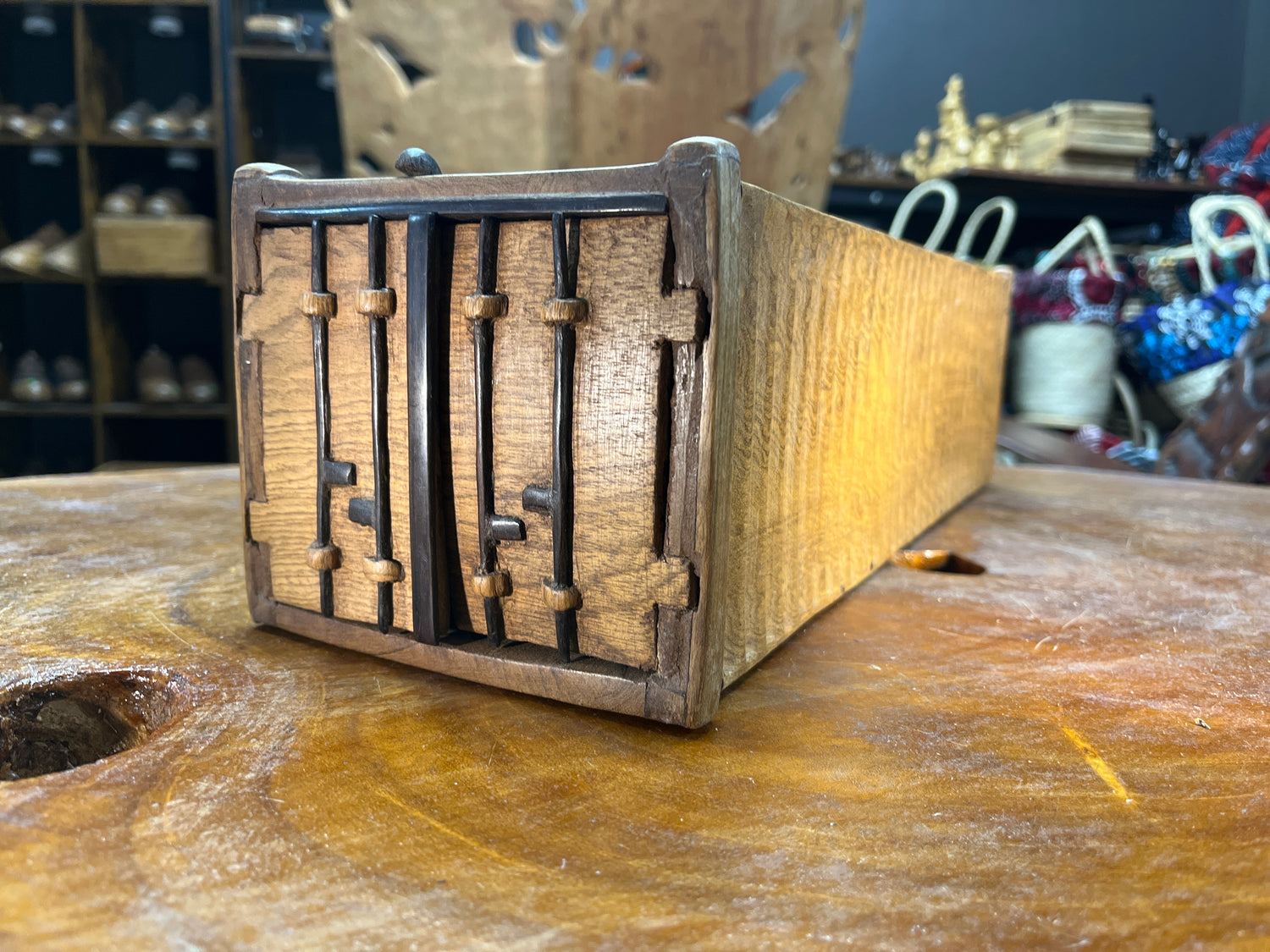 Hand Carved Wooden Truck, Trailer and Container Combination