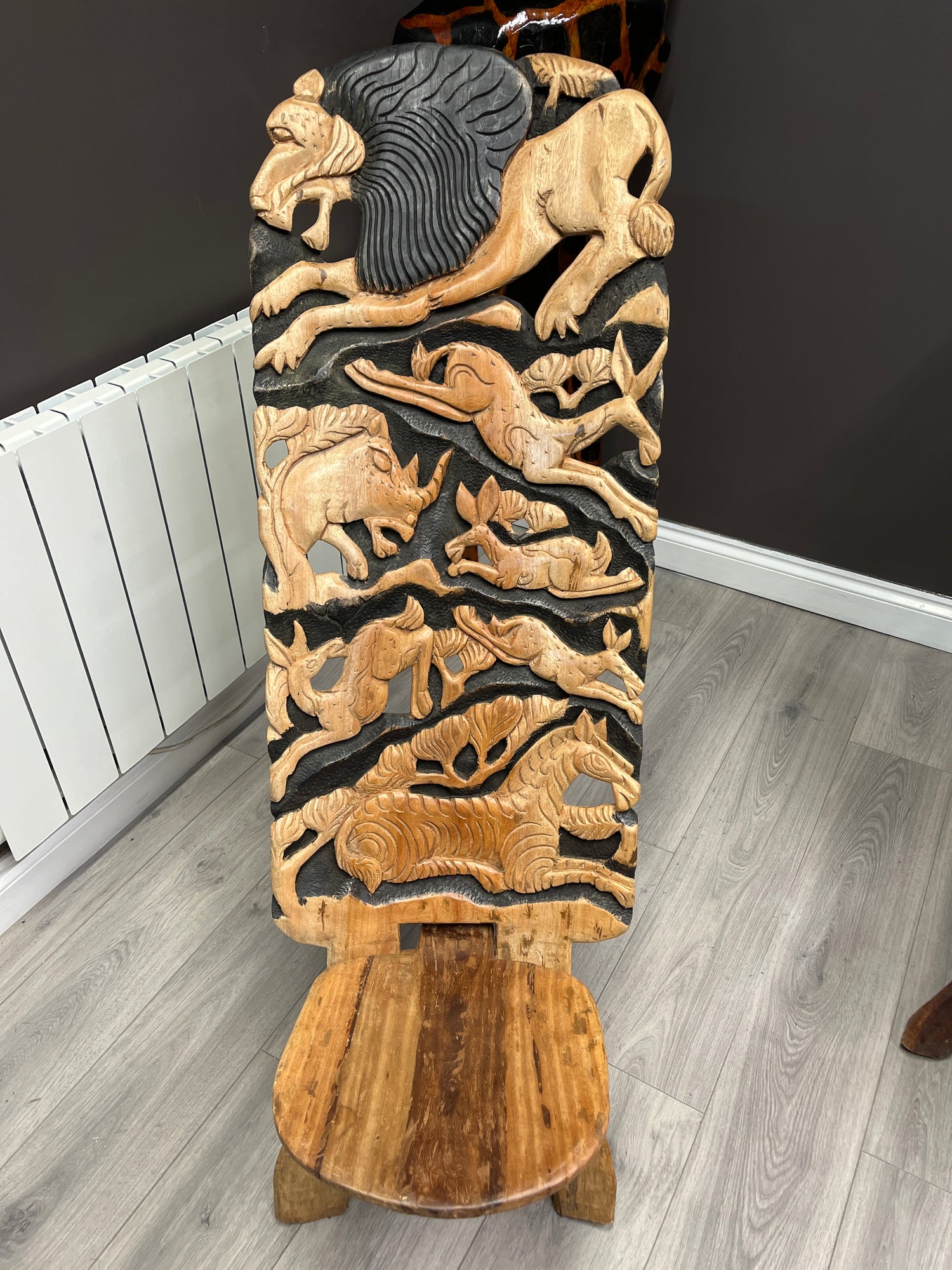 Large Functional Hand Carved Malawian Animal Story Chair