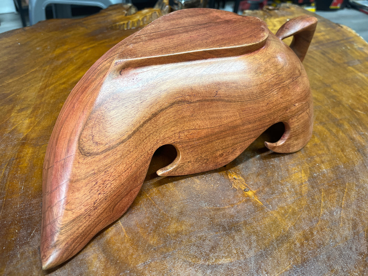 Medium Size Handmade Red Wooden Leaf Salad and Serving Dish