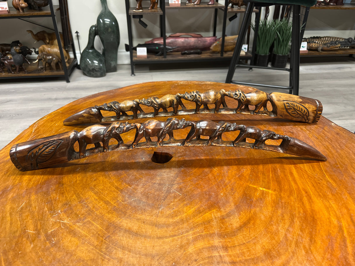 Hand Carved Stunning Intricate Elephant Family on a Tusk