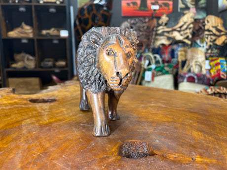Hand Carved Wooden Lion Fresh Faced with An Intricate Mane