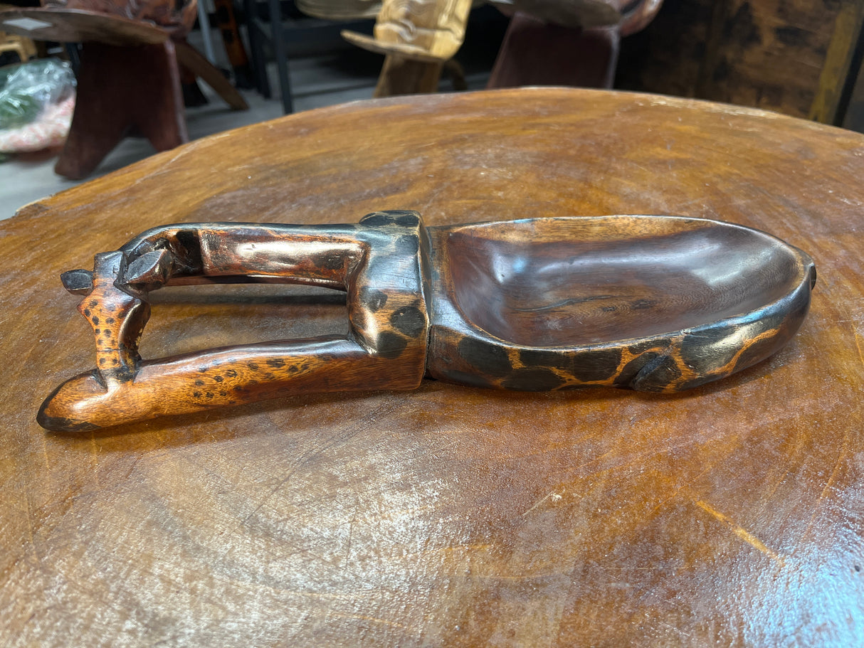 Handmade Wooden Giraffe Dish Dark