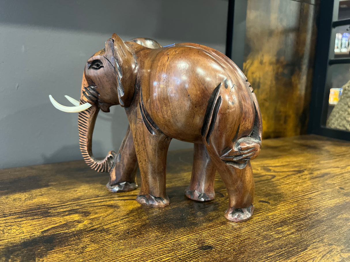 Mahogany Standing Elephant with Tusks