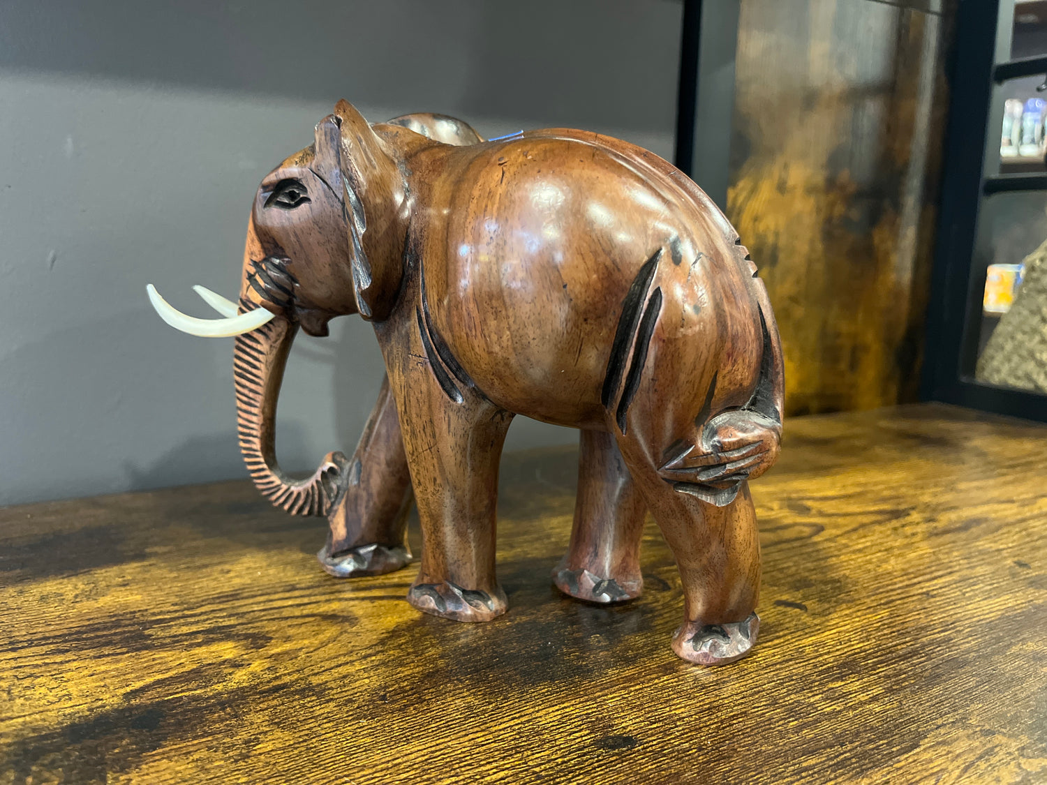 Mahogany Standing Elephant with Tusks