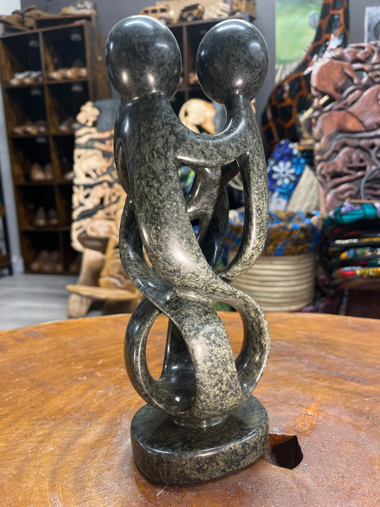 Hand Carved Stunning Green Stone Abstract Sculpture - Parents and Two Children (Slim)
