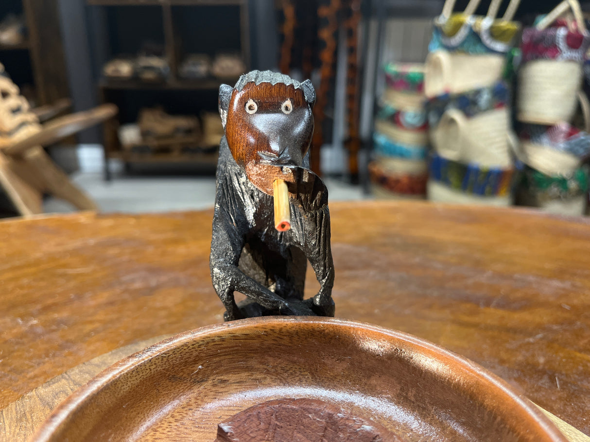 Not so Wise 3 Smoking Monkeys Ash Tray - Handmade Ebony Monkeys
