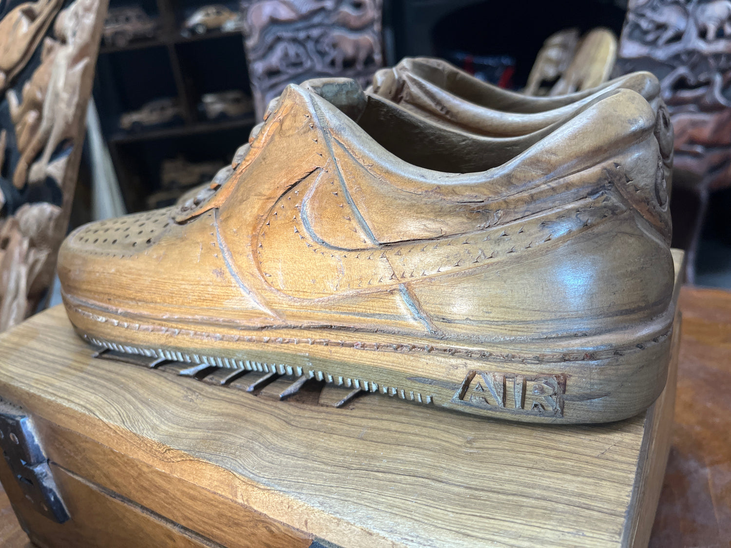 Pair of Nike Air Force One Low with Wooden Box V1.1 Hand Carved Mahogany Display Piece
