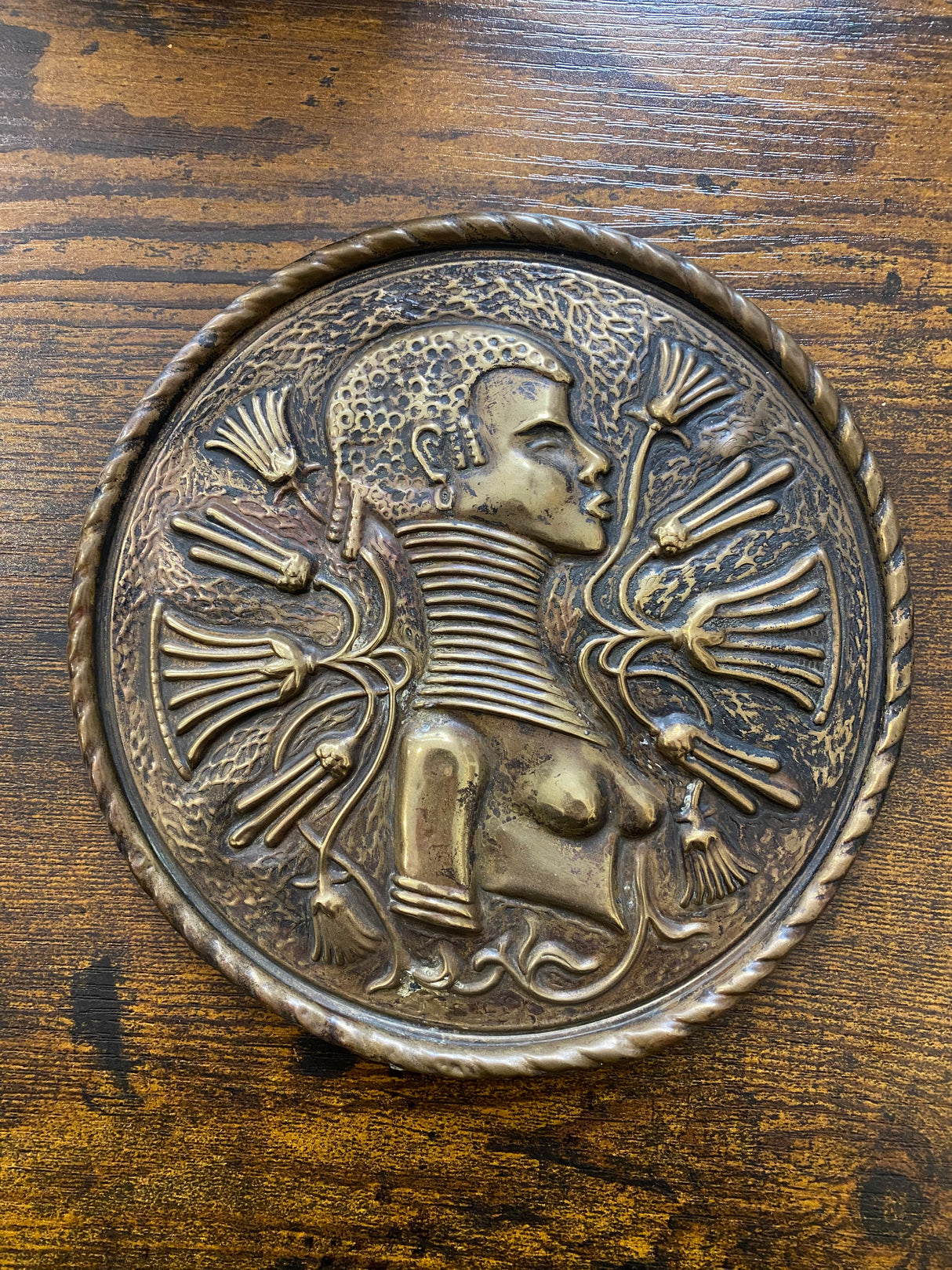 South African Tribal Woman Vintage Copper Wall Art