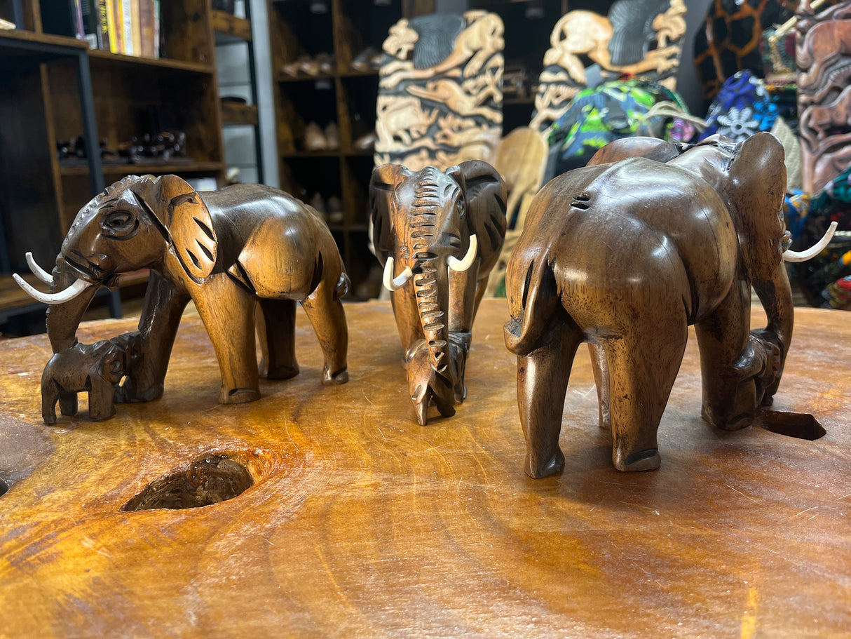 Hand Carved Wooden Elephant - Mother and Baby Malawi (Medium)