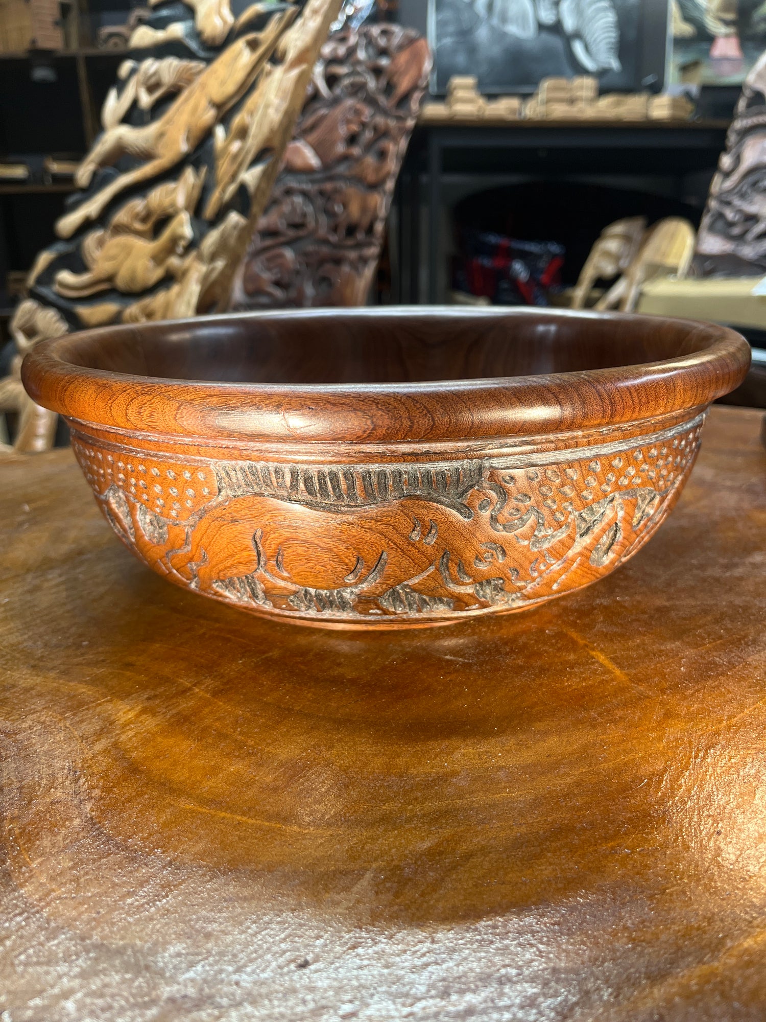 Intricately Hand Carved Wooden Bowl ‘Big 5’ Design