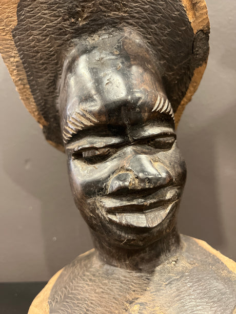 Beautiful Ebony Intricate African Head Carved into One Tree Trunk