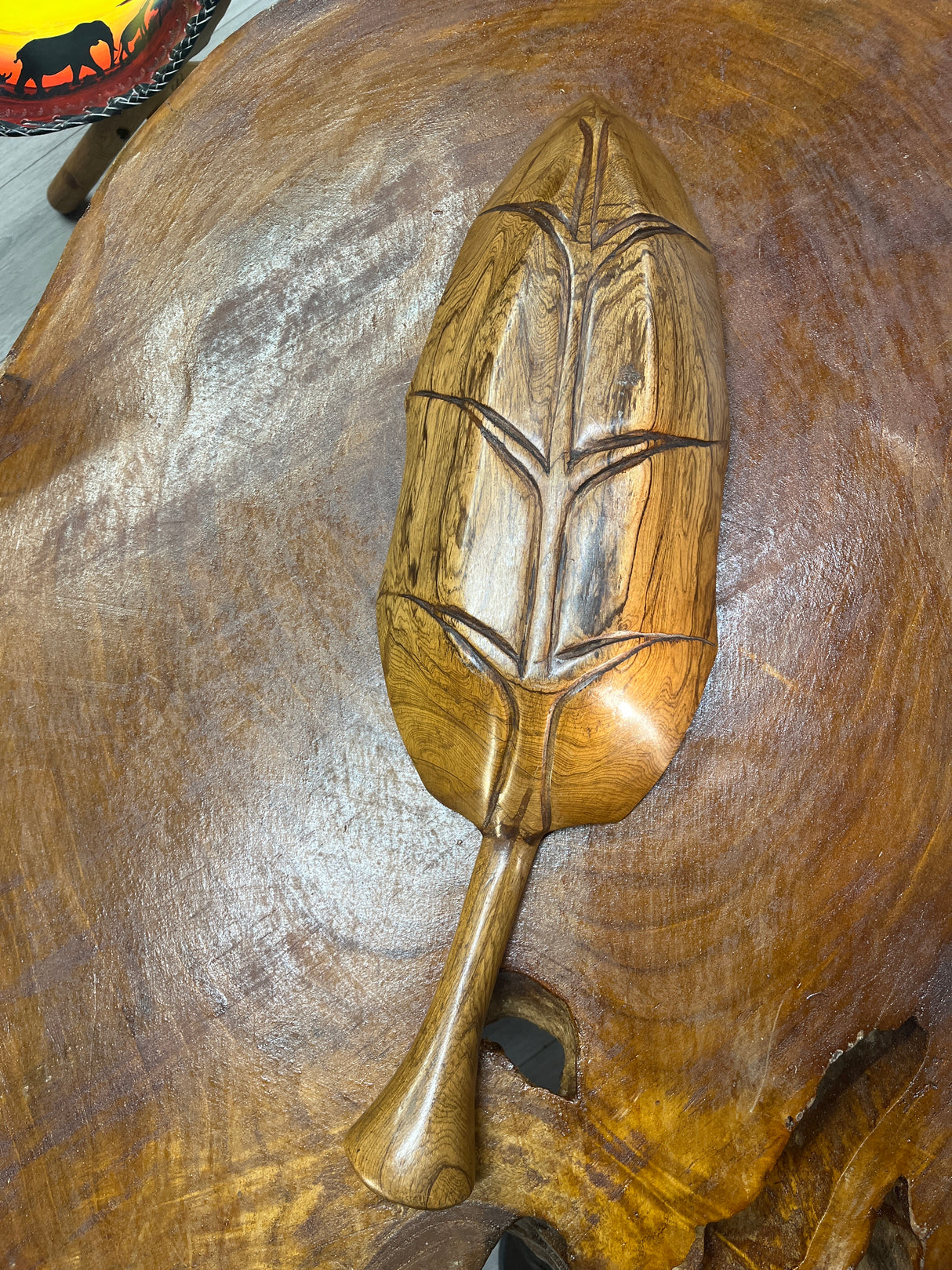 Medium Size Handmade Wooden Leaf Salad and Serving Dish (Long Stem)