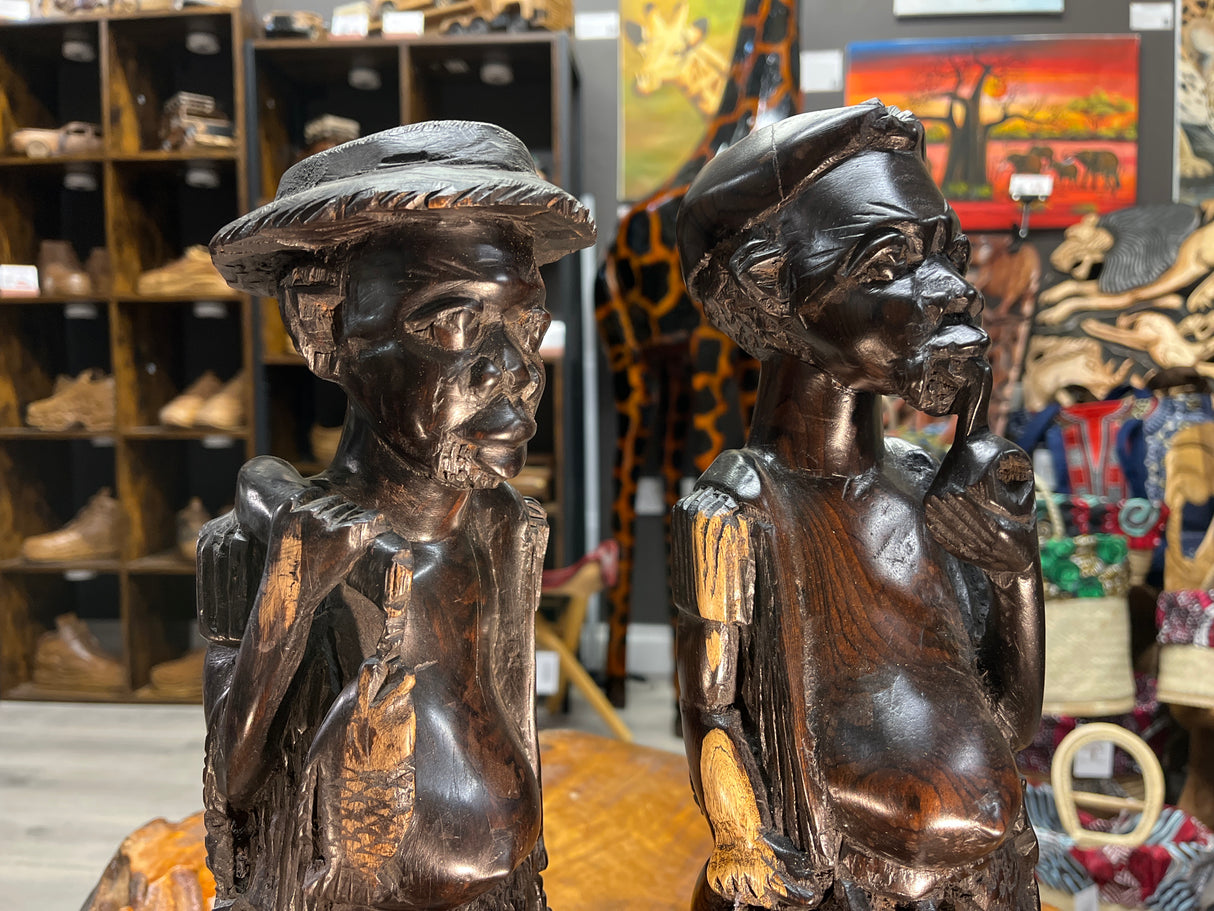 Pair of Ebony Hand Carved Fisherman