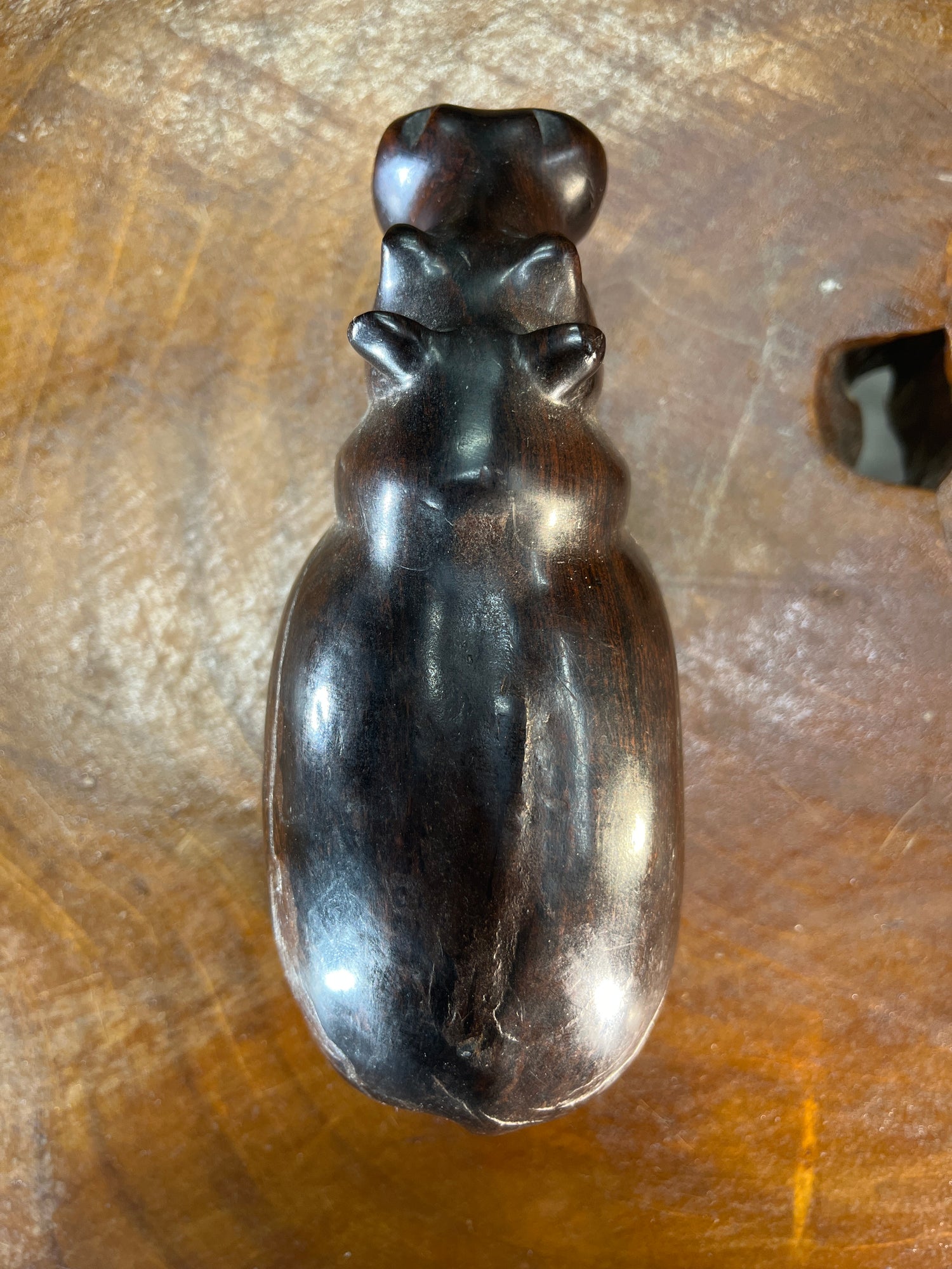 Small Hand Carved Ebony Wooden Hippo - Mouth Closed