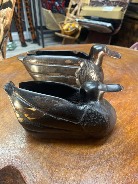 Handmade Ebony Pair of Ducks Decorative and Useful Storage Ornament