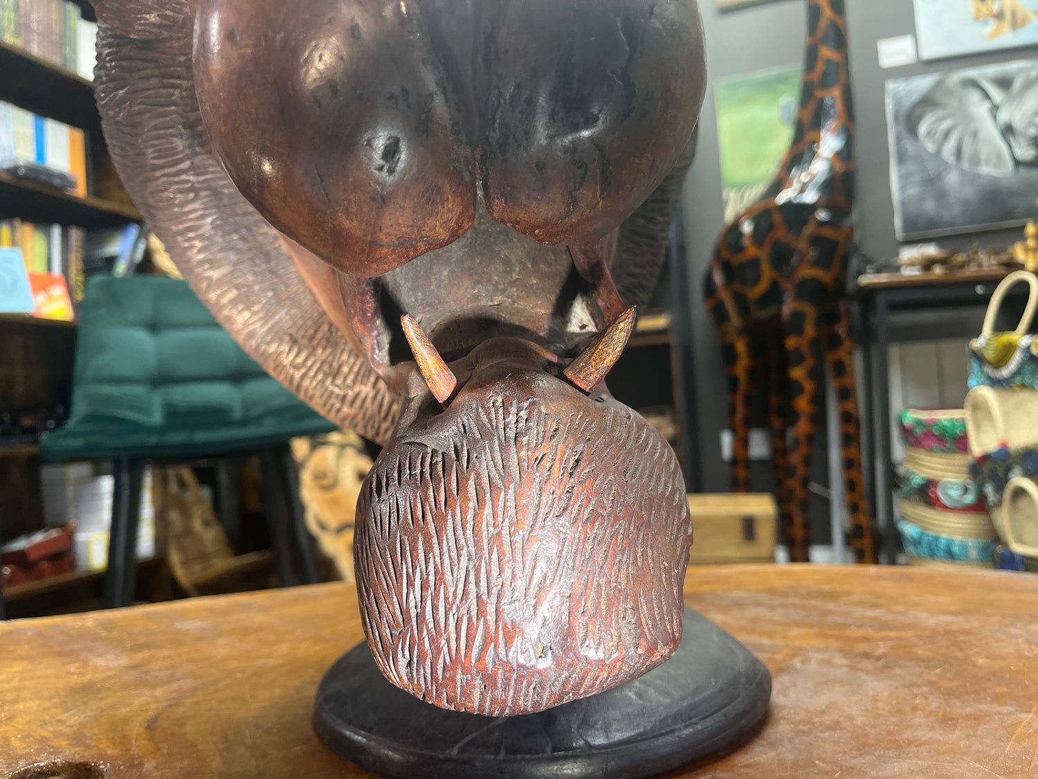 Hand Carved Vintage Rustic And a Bit Scary - Lions Head Wooden Statue Unique Stunning ‘WOW’ Show Piece